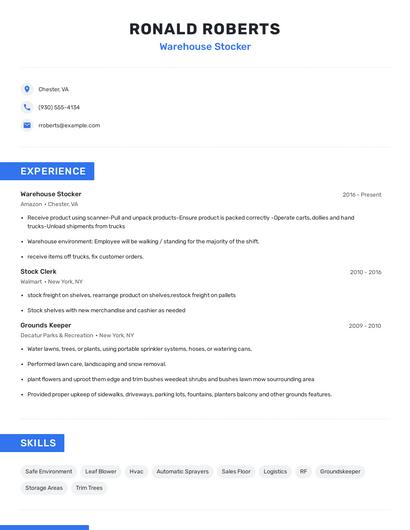Warehouse Stocker Resume