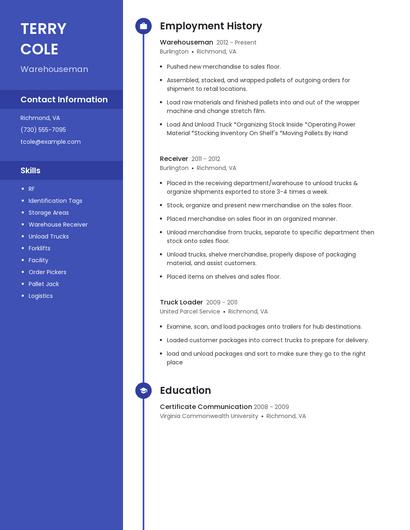 Warehouseman Resume