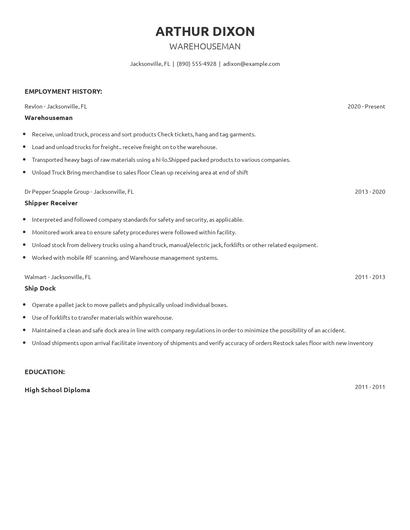 Warehouseman Resume