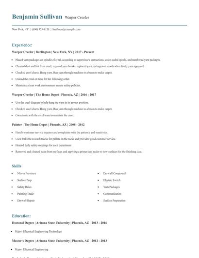 Warper Creeler Resume