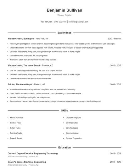 Warper Creeler Resume