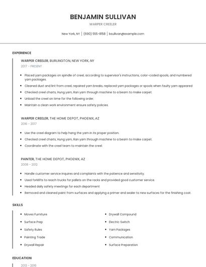 Warper Creeler Resume