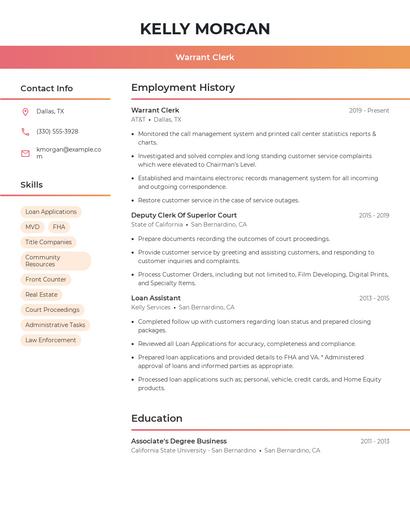 Warrant Clerk Resume