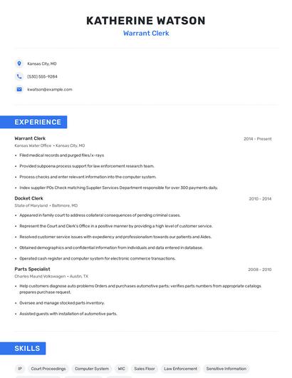 Warrant Clerk Resume