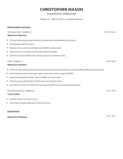 Washroom Operator Resume