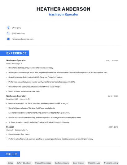 Washroom Operator Resume