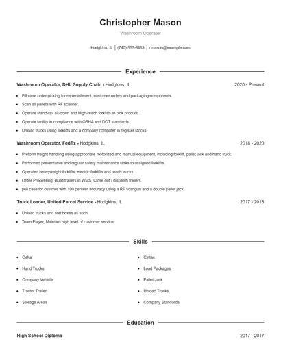 Washroom Operator Resume