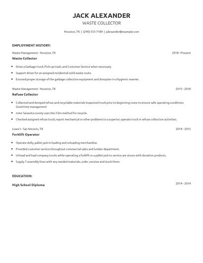 Waste Collector Resume