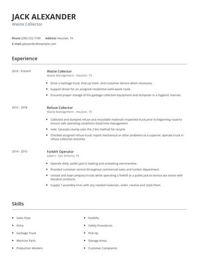 Waste Collector Resume