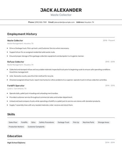 Waste Collector Resume