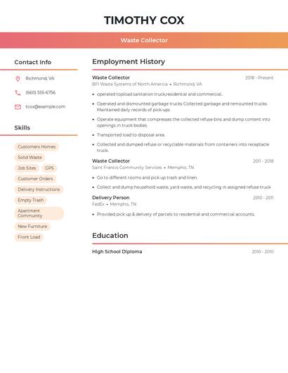 Waste Collector Resume