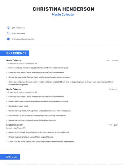 Waste Collector Resume