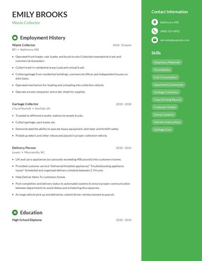 Waste Collector Resume
