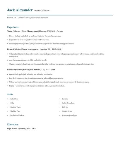 Waste Collector Resume