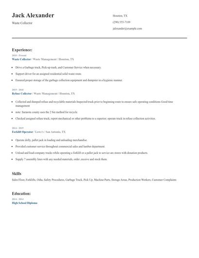 Waste Collector Resume