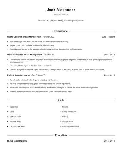 Waste Collector Resume