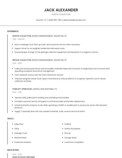 Waste Collector Resume