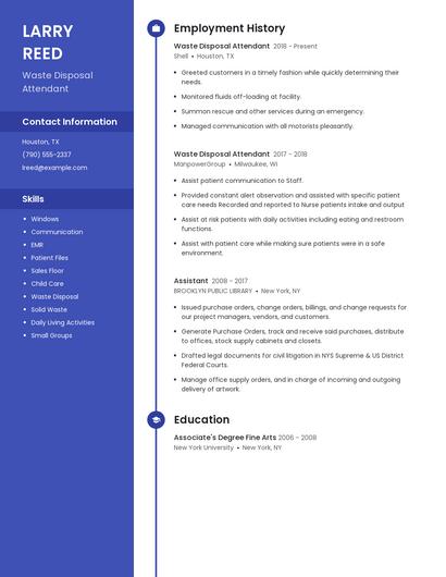 Waste Disposal Attendant Resume