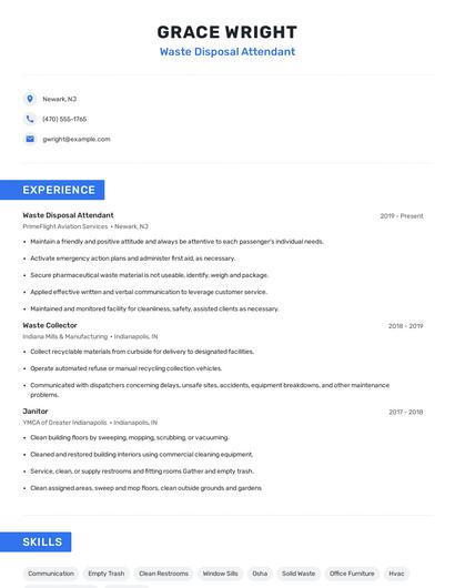 Waste Disposal Attendant Resume