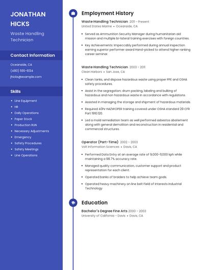 Waste Handling Technician Resume