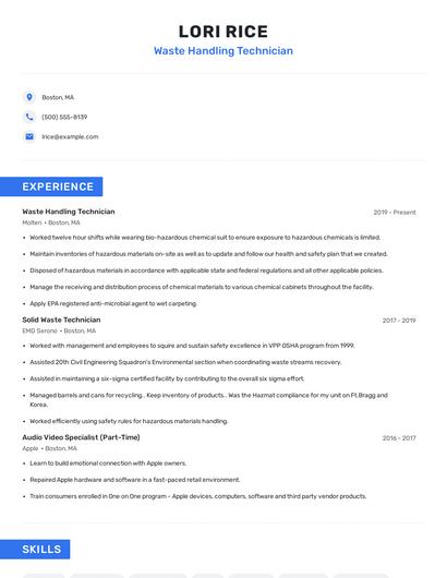Waste Handling Technician Resume