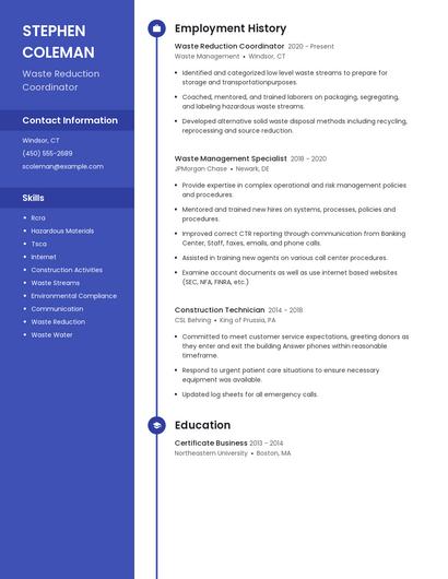 Waste Reduction Coordinator Resume