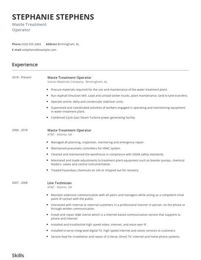 Waste Treatment Operator Resume