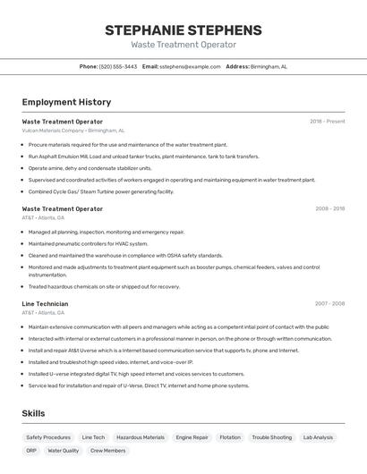 Waste Treatment Operator Resume