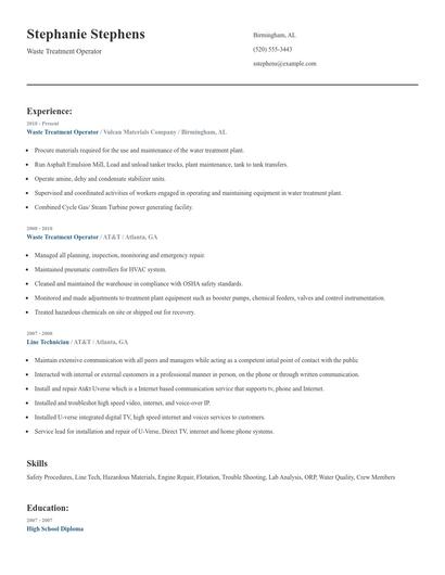 Waste Treatment Operator Resume