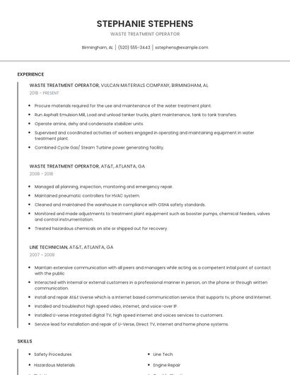 Waste Treatment Operator Resume