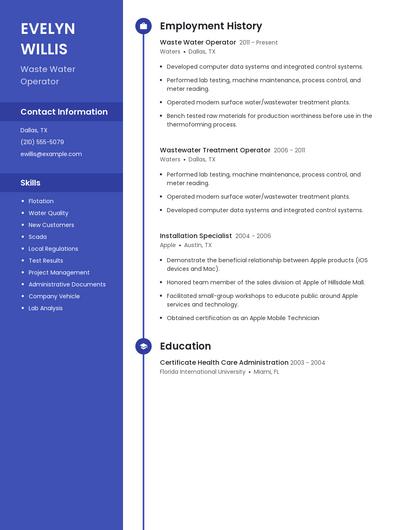 Waste Water Operator Resume