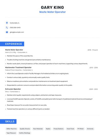 Waste Water Operator Resume