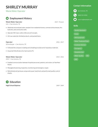 Waste Water Operator Resume