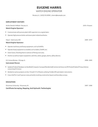 Watch Engine Operator Resume