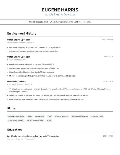 Watch Engine Operator Resume