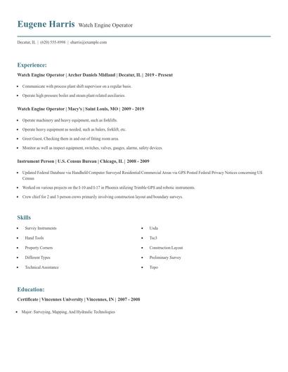 Watch Engine Operator Resume