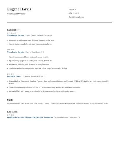 Watch Engine Operator Resume