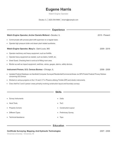 Watch Engine Operator Resume