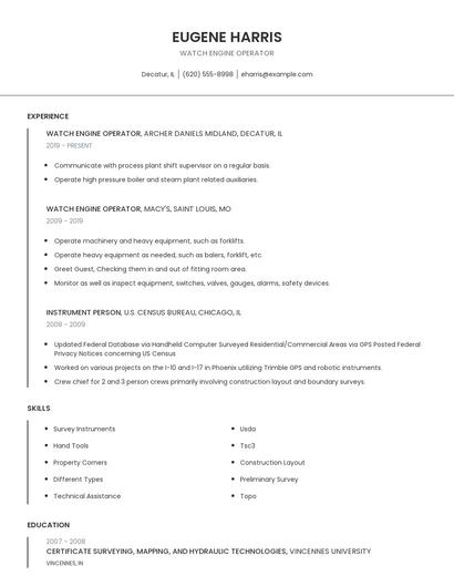 Watch Engine Operator Resume