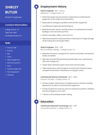 Watch Engineer Resume