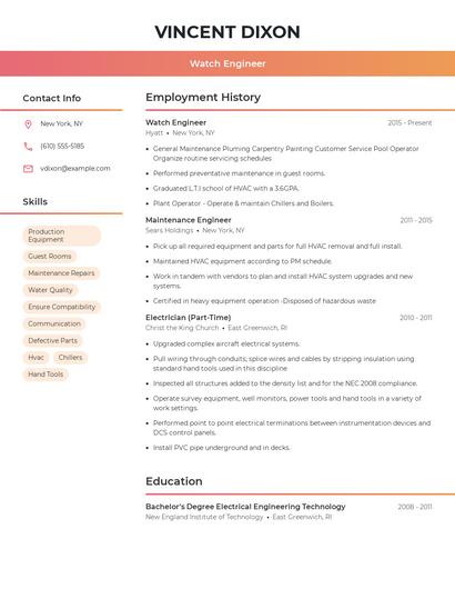 Watch Engineer Resume