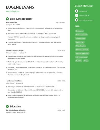 Watch Engineer Resume