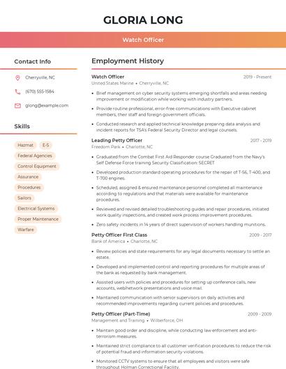 Watch Officer Resume