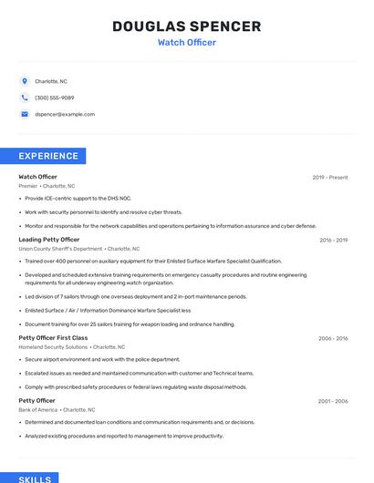 Watch Officer Resume