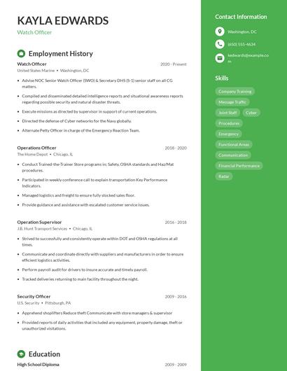 Watch Officer Resume