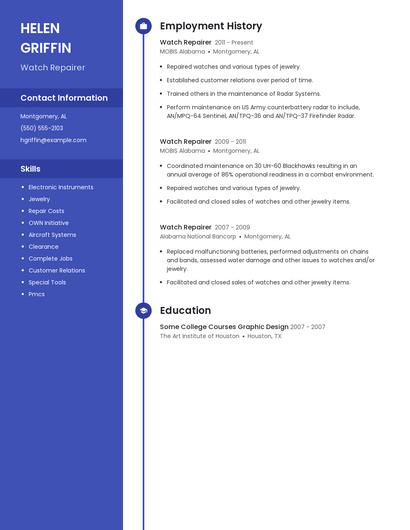 Watch Repairer Resume