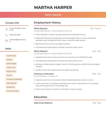 Watch Repairer Resume