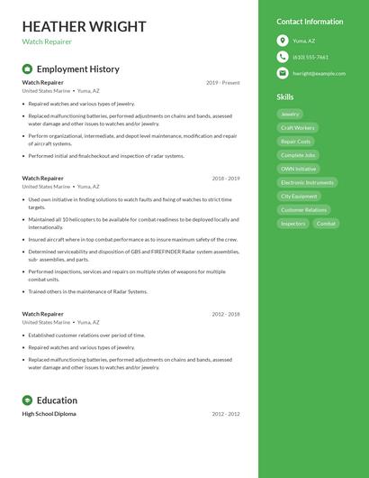 Watch Repairer Resume