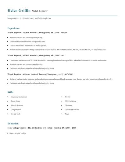 Watch Repairer Resume