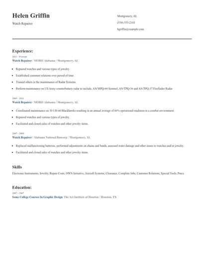Watch Repairer Resume